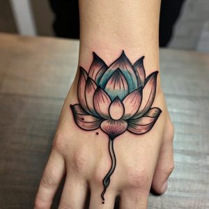 lotus flower hand tattoo