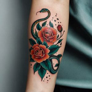 Snake flower tattoo design