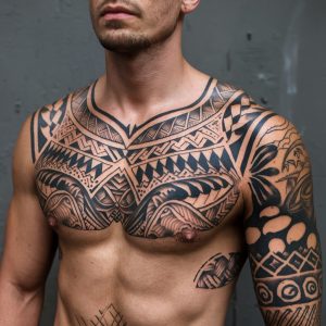 polynesian chest tattoo