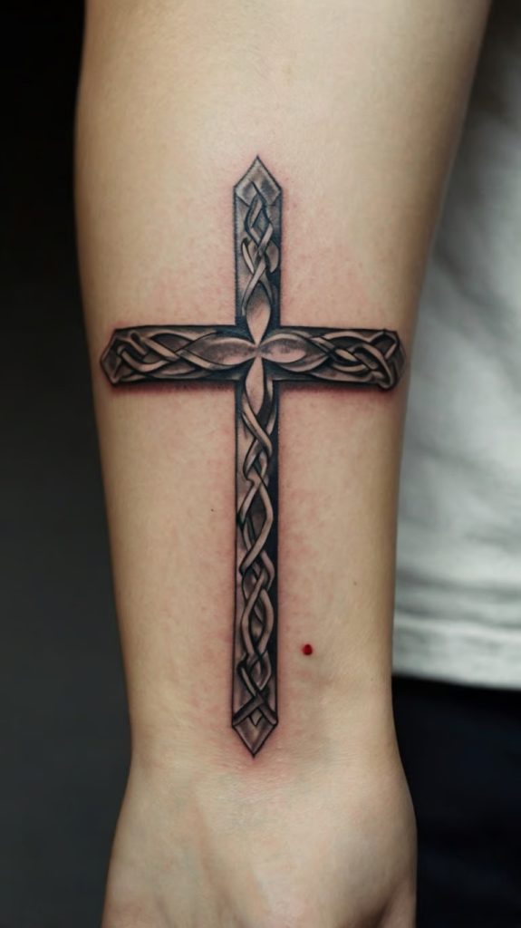 simple cross forearm tattoo