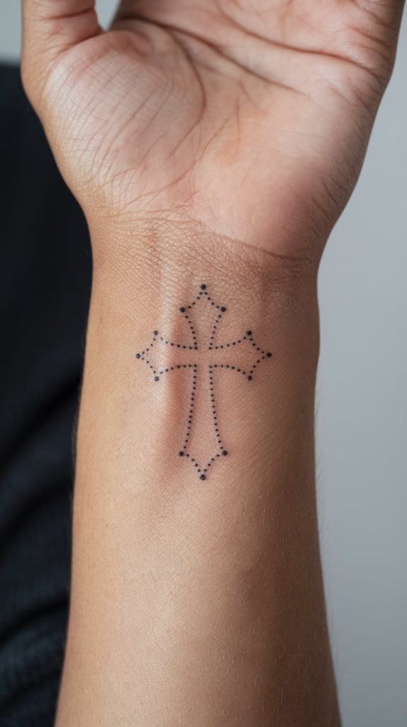 simple cross tattoo on wrist