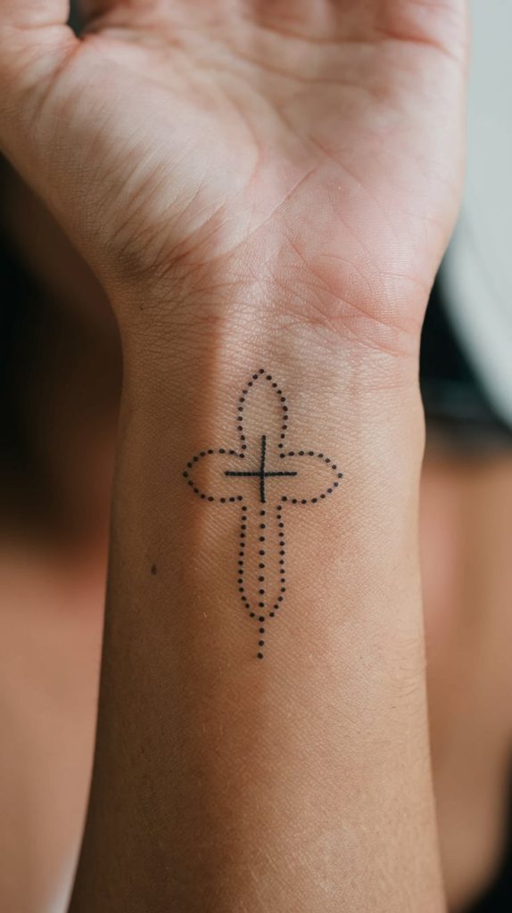 simple cross with thorns tattoo