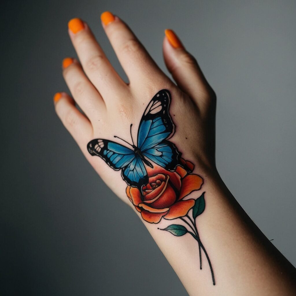 small butterfly hand tattoo