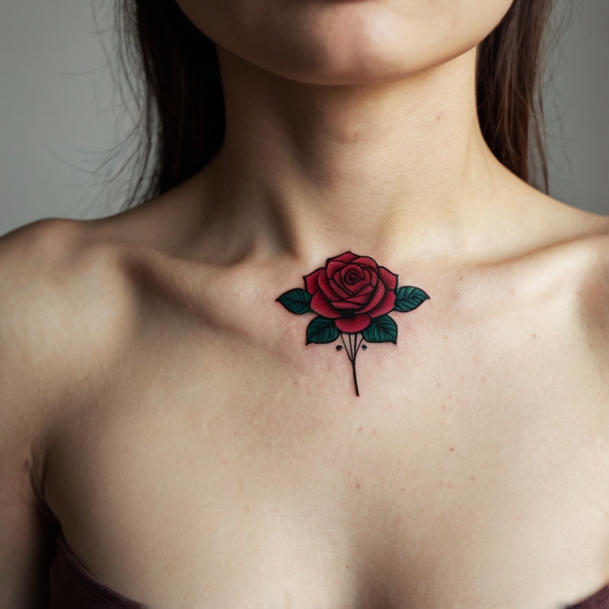 small rose neck tattoo