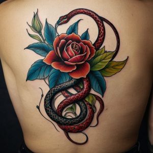 small snake and flower tattoo