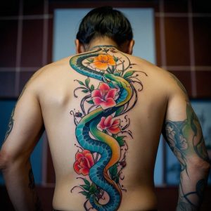 snake and flower tattoo