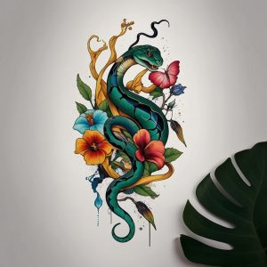 snake and flower tattoo designs