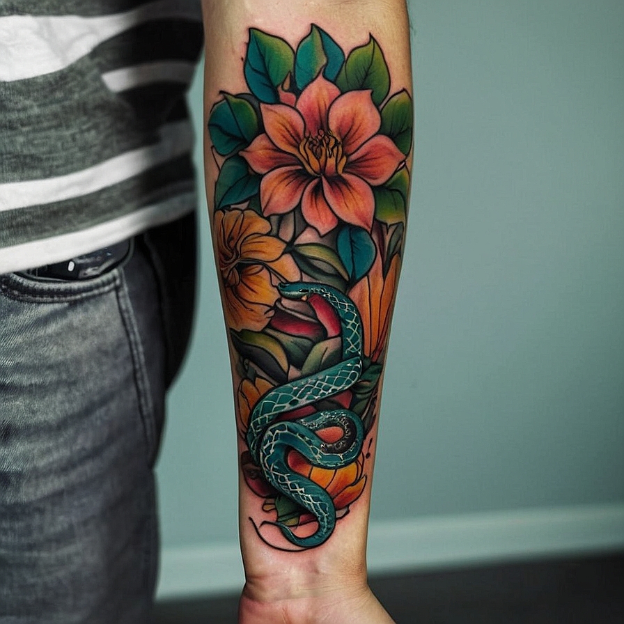 Snake flower tattoo design | Tattoo Designs World