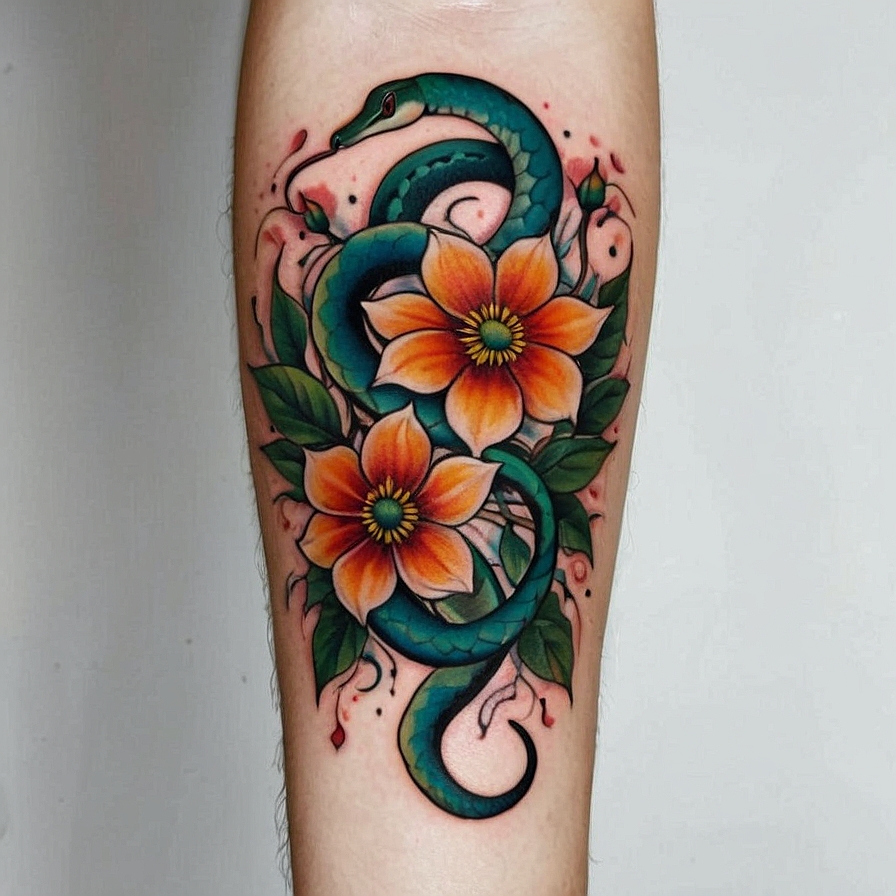 Snake flower tattoo design | Tattoo Designs World