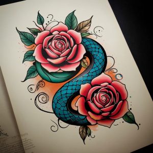 snake with flower tattoo