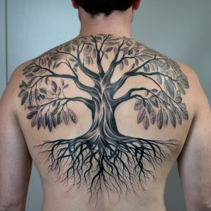 male full back tattoo