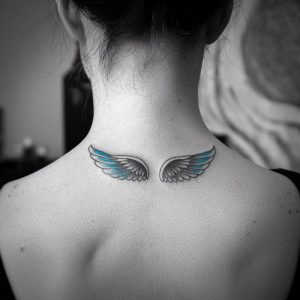 neck tattoos with wings